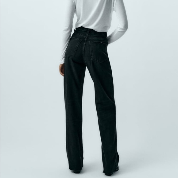 Zara High Rise Wide Leg Jeans Black - Picture 5 of 10